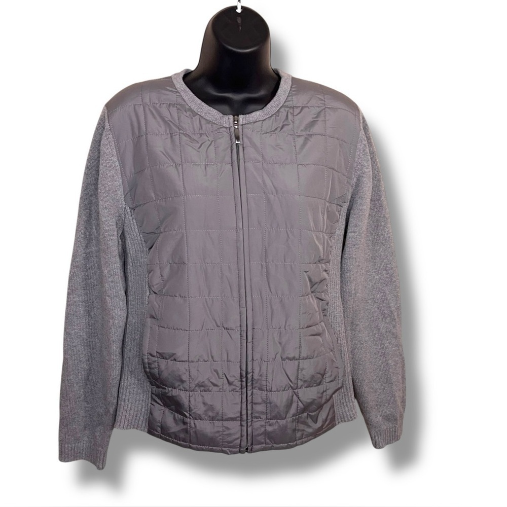 Large Croft And Barrow Grey Cardigan Quilted Jacket Long Sleeve Zip Closure